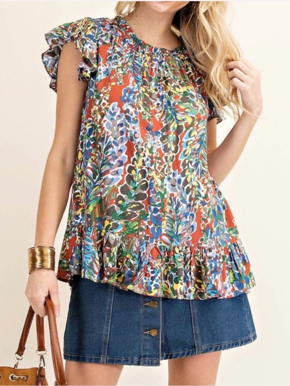 Jodifil Flutter Sleeve Floral Top Size S